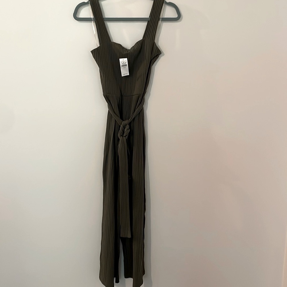 American eagle ribbed green tie waist jumpsuit